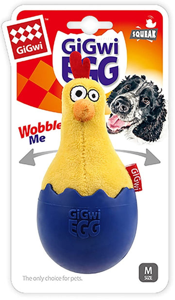Gigwi Egg Wobble Fun Brown Duck Plush/TPR Dog Toy - Yellow